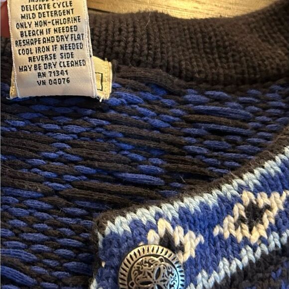 L.L. Bean 100% Cotton Blue Black Cardigan Sweater Size 1X Made in Australia - Picture 6 of 9